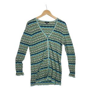 Alfani Silk Blend Geometric Crinkle Cardigan Light Weight Sweater Size XL Green